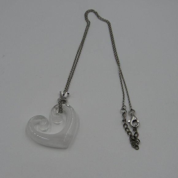 18" Sterling Silver White Heart Necklace Vintage - Picture 2 of 6